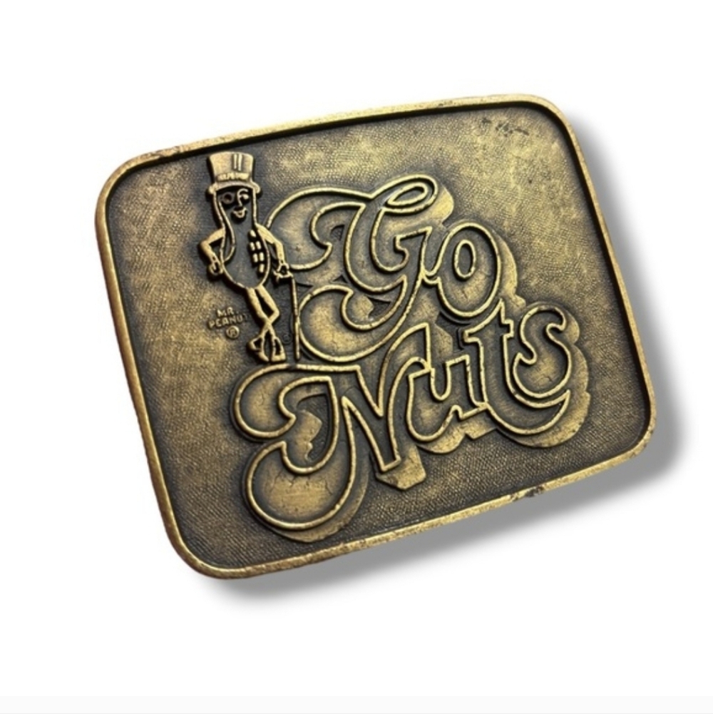 MR. PEANUTS “Go Nuts” Rectangular Belt Buckle VINTAGE